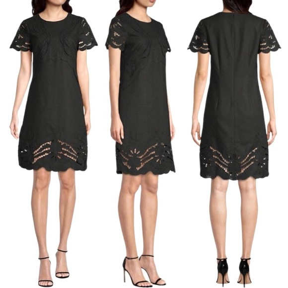 Kobi Halperin Lisa Eyelet Lace Trim Flutter Sleeve Jewel Neckline Mini Dress NEW - Picture 2 of 11